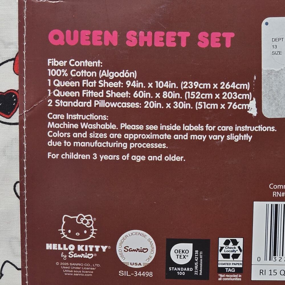 4 piece Sanrio Hello Kitty & Friends Sprinkles & Hearts Queen Sheet Set NEW - Picture 5 of 6